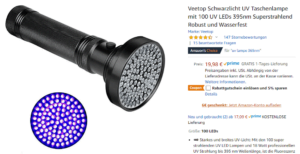 Bernsteinlampe mit UV-Licht