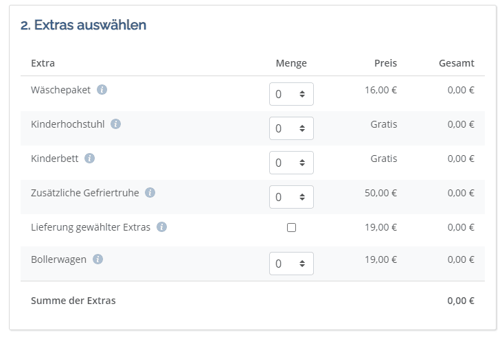 Esmark Wäschepaket und andere Extras dazubuchen